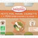 BABYBIO Repas du Midi - Petits pots Petits pois, Panais, Courgette de Provence, Veau fermier de Nouvelle-Aquitaine 2x200g d&egrave;s 6 mois