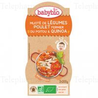 BABYBIO Repas du Midi - Petits bols Panais, courge butternut, canard fermier, polenta d&egrave;s 12 mois 2x200g