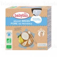 BABYBIO Desserts Lact&eacute;s - Gourdes brass&eacute; brebis, poire de Provence, lait de brebis d'Occitanie d&egrave;s 6 mois 4x85g