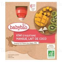 BabyBio Fruits - Gourdes Kiwi Mangue Lait de Coco BIO - 4x90g