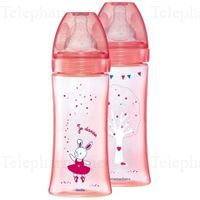 DODIE Biberon Initiation+ anti-colique avec t&eacute;tine ronde 3 vitesses 330ml Lapin Rose
