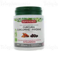 SUPERDIET Curcuma, curcumine piperine bio 120 g&eacute;lules