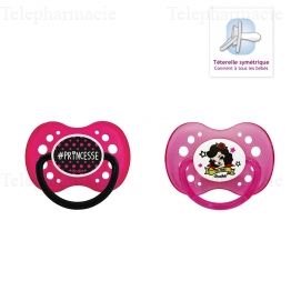 Sucette anatomique silicone avec anneau collection pinup princesse 18 mois et plus x2