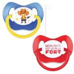 Sucettes physiologiques + 18 mois - lot de 2 sucettes "papa & cowboy"