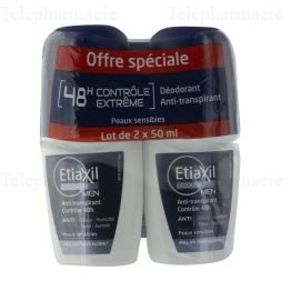 ETIAXIL d&eacute;odorant men anti-transpirant controle 48h roll-on Lot de 2 x 50ml