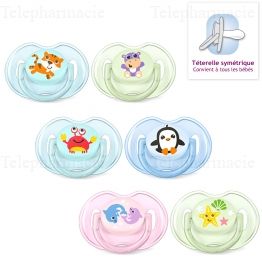 Sucettes orthodontiques classiques en silicone animaux 0-6 mois x2