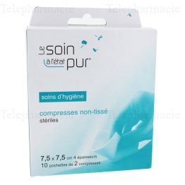 Compresses non-tisse steriles 7.5x7.5 cm 10 pochettes de 2 compresses