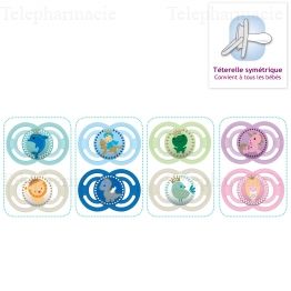 MAM Duo Sucettes +6 mois perfect silicone Blanc / Bleu