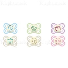 MAM Sucettes 2-6 mois perfect nuit silicone &agrave; l'unit&eacute; REF 12