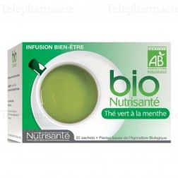 NUTRISANT&Eacute; Infusion bio th&eacute; vert &agrave; la menthe 20 sachets