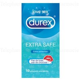 DUREX Pr&eacute;servatifs Extra Safe - Pr&eacute;servatifs Extra Lubrifi&eacute;s - Boite De 10 Pr&eacute;servatifs