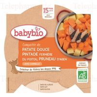 BABYBIO Repas du Midi - Petit plat Compot&eacute;e de patate douce, pintade fermi&egrave;re, pruneaux, d&egrave;s 15 mois 260g