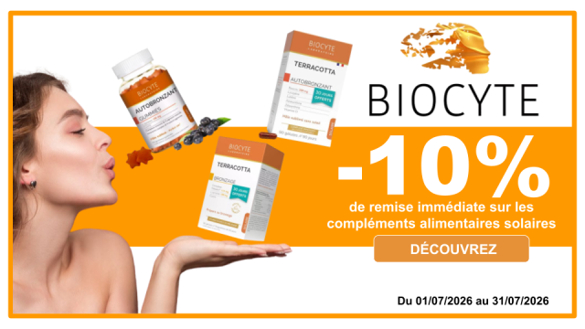 TEST BIOCYTE -10% de remise imm&eacute;diates sur les compl&eacute;ments alimentaires solaires